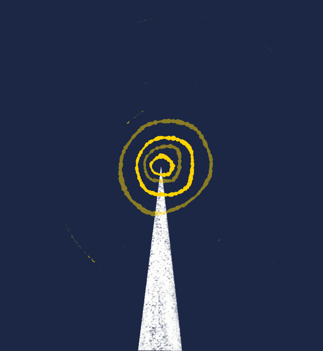 Looping animation of a radio tower antenna sending out a signal.