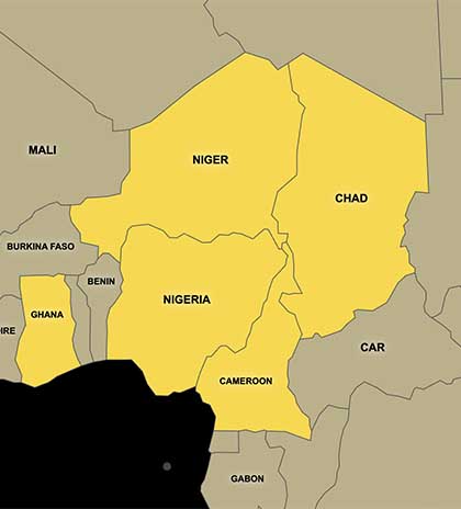 A map of where VOA broadcasts in Africa.