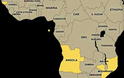 A map of where VOA broadcasts in Africa.