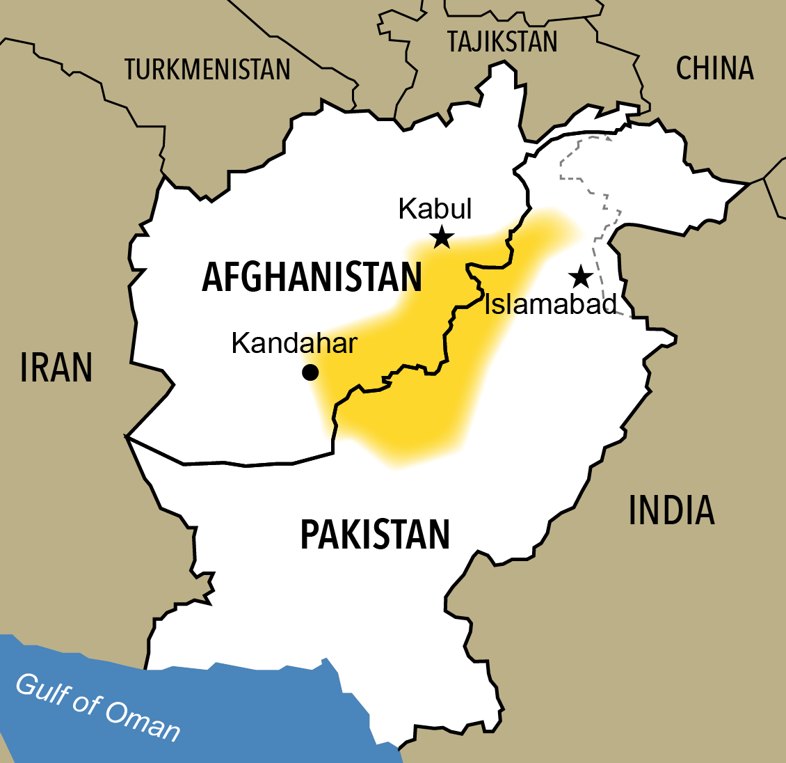 Map showing VOA Deewa's target market along the border between Afghanistan and Pakistan.
