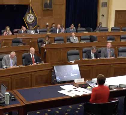 A screenshot showing Kari Lake testifying before the House Foreign Affairs Committee.